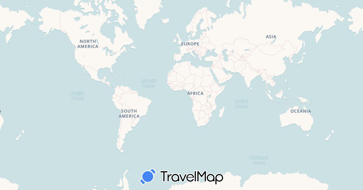 TravelMap itinerary: driving, bus, cycling, hiking, boat, hitchhiking, camion-navette in Argentina, Bolivia, Brazil, Chile, French Guiana, Suriname, Uruguay (South America)